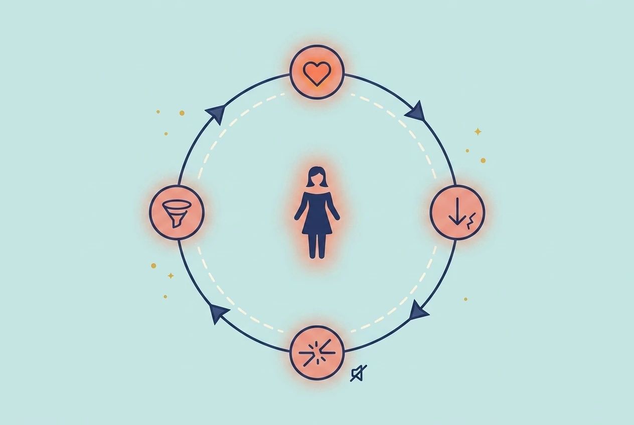 Schéma du cycle d'emprise chez la femme victime d'un pervers narcissique